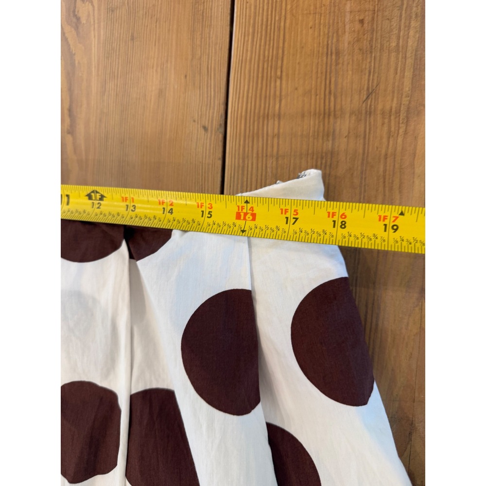 Maeve Anthropologie Cotton Poplin Brown White Polka Dot Midi Skirt Pockets 1X - Picture 8 of 10